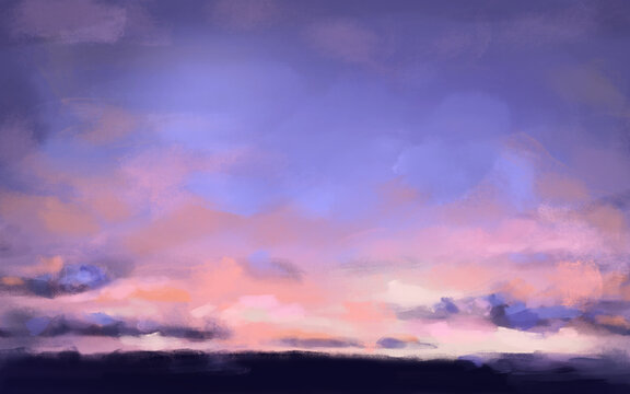 Evening sky with clouds - Painted sunset background