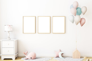 Boho baby room mockup frame, 3D render	