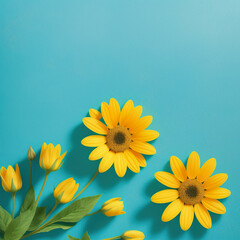 yellow flowers on a blue background