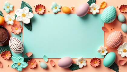 Naklejka na ściany i meble Easter holiday background. Easter eggs illustration backdrop with copy space. Generative AI