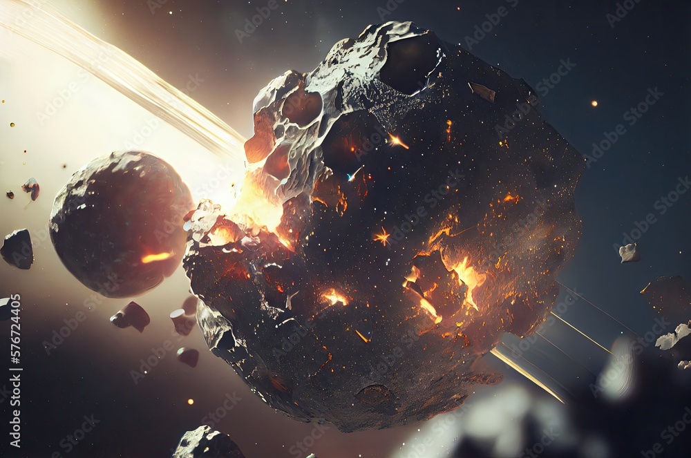 Poster asteroids exploding in space generative ai