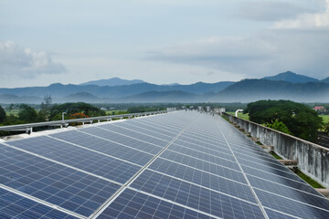 Photovoltaic panel or solar cell rooftop, new technology for storing and using the power from the nature with human life, sustainable energy and environmental friend concept.