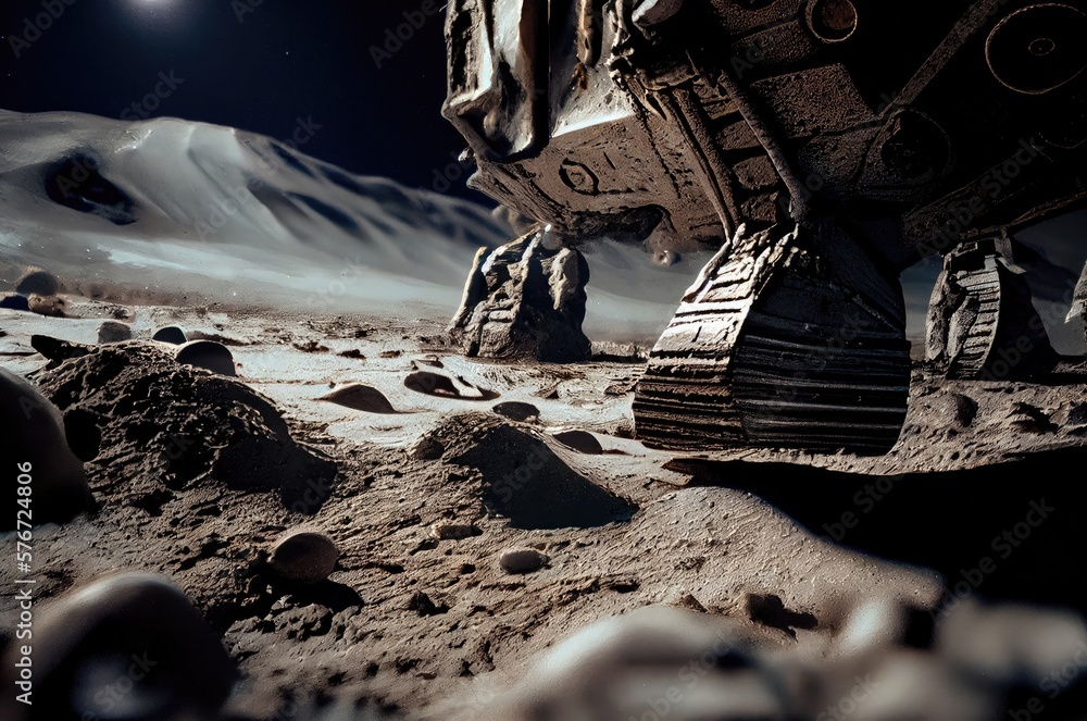 Poster moon's surface close up with lunar vehicle generative ai