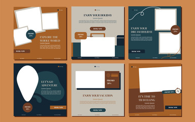 Holiday travel, traveling or summer beach travelling social media post or web banner template design. Tourism business marketing flyer or poster with abstract digital background, logo and icon.