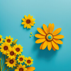 Obraz premium yellow flowers on a blue background