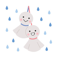 てるてるぼうずと雨／梅雨のイラスト
