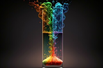 A multicoloured chemical reaction in a test tube. Generative AI