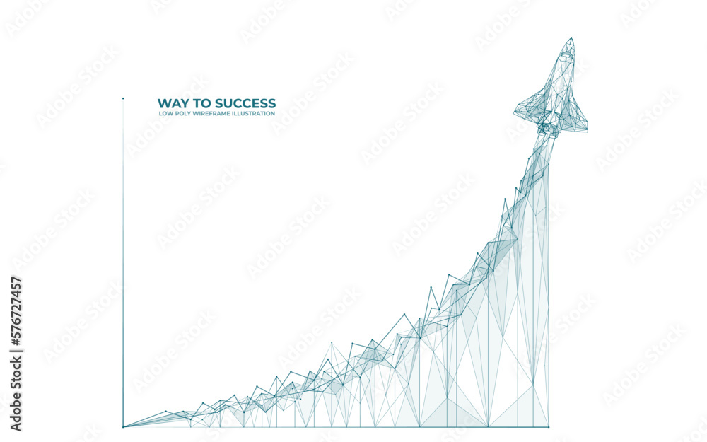 Aufkleber rocket launch. exponential growth chart from polygons. technology fast growth. business or finance, 