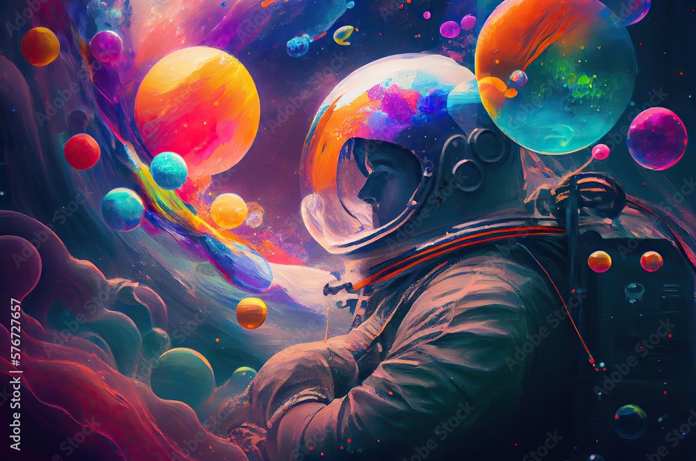 Aufkleber astronaut in colorful space generative ai