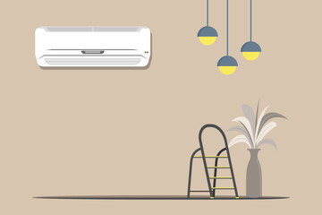 Air conditioner background isolated on Beige background. Adjusting the room temperature to cool. Vector illustrations in flat design. Living room with air conditioning