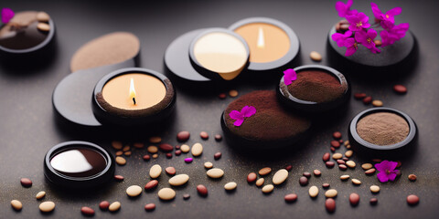 Zen stone with flowers, generative AI