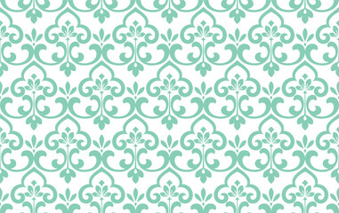 Flower geometric pattern. Seamless vector background. White and green ornament. Ornament for fabric, wallpaper, packaging. Decorative print