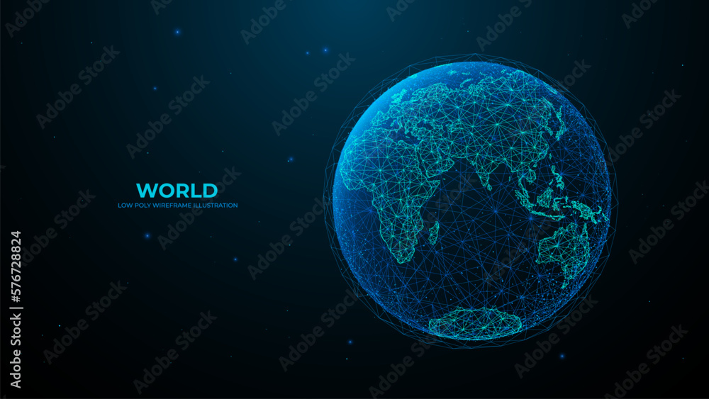 Poster eastern hemisphere. abstract digital isolated earth. technology polygonal globe on dark background. 