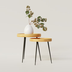 3D Rendering White Vase on Wood Sidetable in Living room