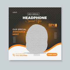 New arrival smart headphone or musical instrument Square social media poster design template.