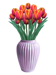 a bunch of red tulips in a ceramic vase illustration