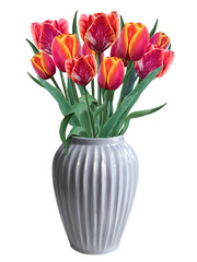 red tulips in a ceramic vase illustration