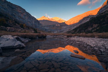 Calm river in nature during sunset