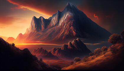 Landscape view of mountain with sunset background. Nature view concept. AI generated
