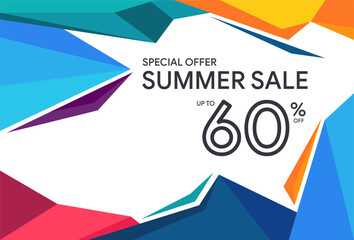 summer sale banner. discount up to sixty percent. polygonal background