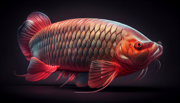 3D render illustration of golden red arowana fish. Ai generative
