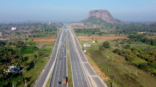Bangalore to Mysore New Highway expressway drone view 4k  near Ramanagara Karnataka