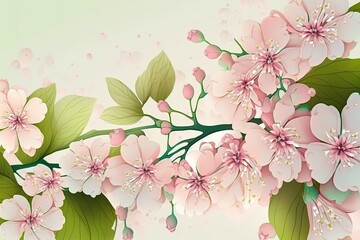 Pink cherry blossom petals gently fall or flow in a lovely sakura background. Pastel roses are a symbol of love, romance, the spring season, and wedding invitations. Generative AI