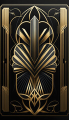 Vertical card back ard deco bleck and gold Luxury Casino Gambling Design. Generative AI.
