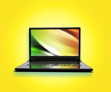 Modern laptop computer with abstract image on the screen