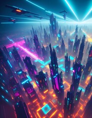 Fototapeta na wymiar Cyberpunk, futuristic city Generative AI