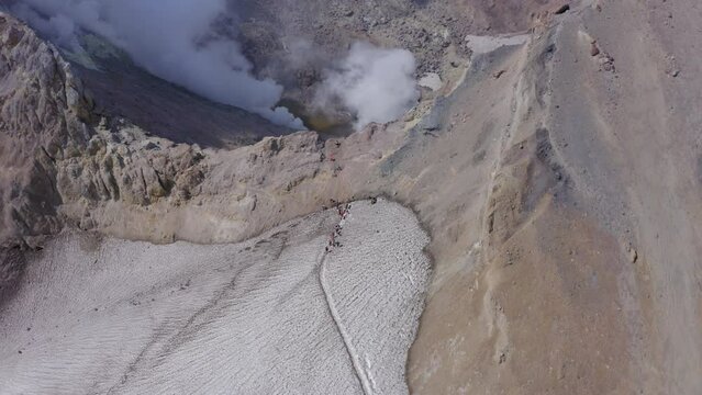 Above the Mutnovsky volcano crater with fumaroles