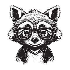 Funny racoon with glasses being smart
