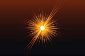 Light lens flare golden effect with vector sun light.