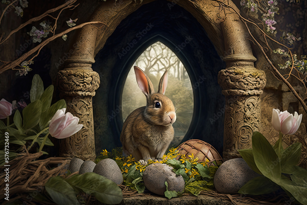 Poster an exhilarating journey through a spellbinding fantasyland for easter generative ai