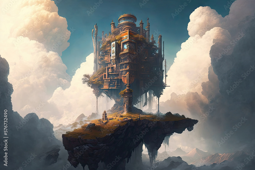 Poster an epic exploration of an ancient utopia in the clouds generative ai
