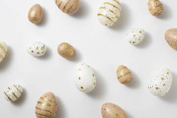 Easter eggs on a white background. Top view