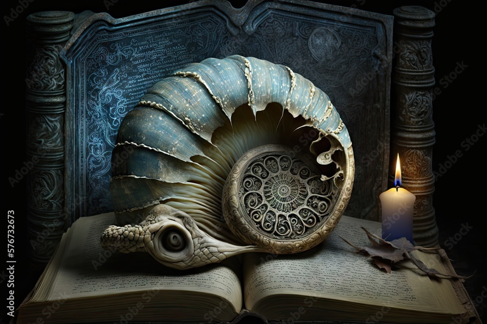 Poster arcane knowledge embodied in an ancient shell generative ai