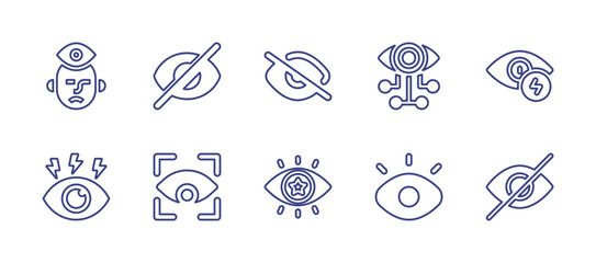 Eye line icon set. Editable stroke. Vector illustration. Containing paranoia, closed eyes, off, eye, red eyes, scan, vision, hidden.