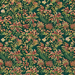 A wallpaper pattern with simple, graphically rhythmic texture. Ornate graphic design with a floral pattern. Ai-generated illustration.