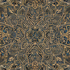 A wallpaper pattern with simple, graphically rhythmic texture and ornate graphic design in uniform brown colours. Ai-generated illustration.