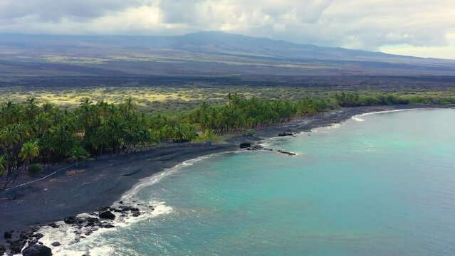 Aerial view of Keawaiki Bay, North Kohala, Hawaii Island, Hawaii, United States.