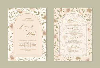 Elegant floral botanical Blooming tree Wedding Invitation template with arch.
