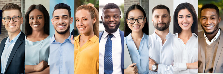 Set of multiracial young top managers posing at workplace