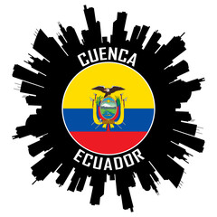 Cuenca Ecuador Flag Skyline Silhouette Cuenca Ecuador Lover Travel Souvenir Sticker Vector Illustration SVG EPS AI