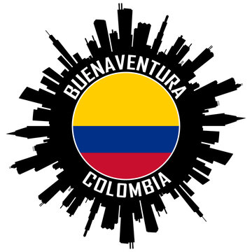 Buenaventura Colombia Flag Skyline Silhouette Buenaventura Colombia Lover Travel Souvenir Sticker Vector Illustration SVG EPS AI