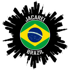 Jacarei Brazil Flag Skyline Silhouette Jacarei Brazil Lover Travel Souvenir Sticker Vector Illustration SVG EPS AI