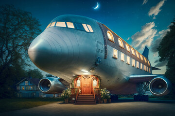 Taking Off to a New Lifestyle, A Large Airplane Converted into a House, Generative AI