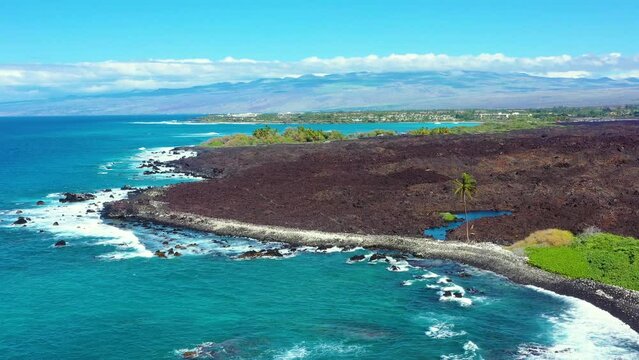 Aerial view of Keawaiki Bay, North Kohala, Hawaii Island, Hawaii, United States.