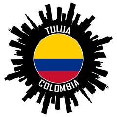 Tulua Colombia Flag Skyline Silhouette Tulua Colombia Lover Travel Souvenir Sticker Vector Illustration SVG EPS AI