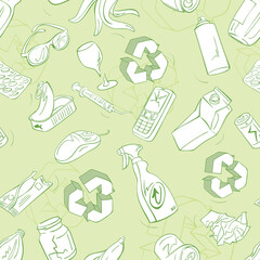 Seamsless Vector pattern background Waste sorting for recycling